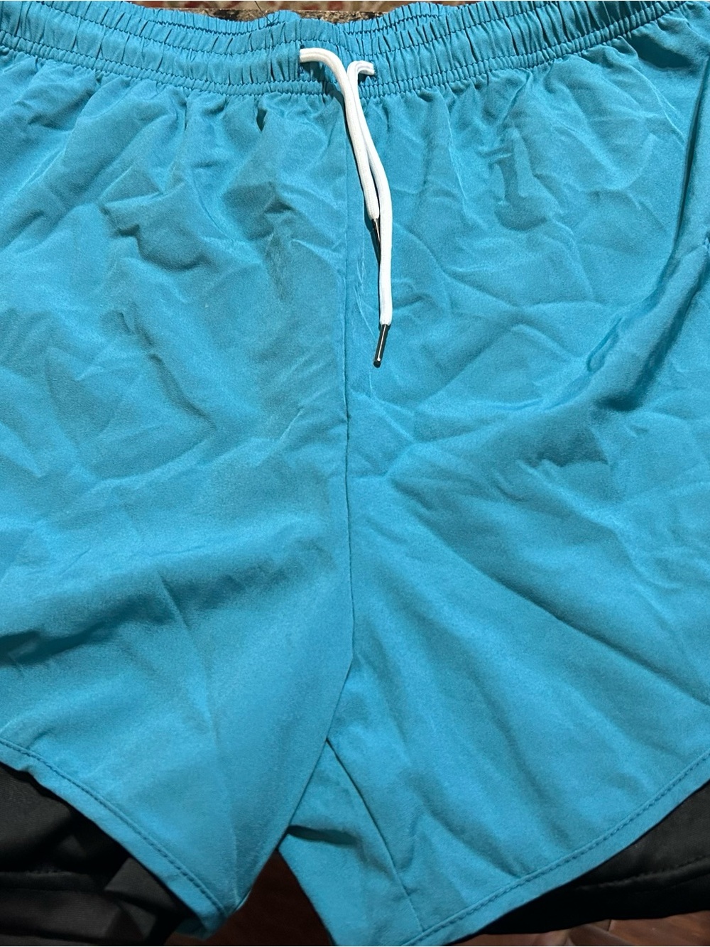 Mens/womens Teal Dual-Layer Athletic Shorts with Drawstring
